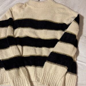 Belldini Black and Cream Striped Turtleneck Sweater